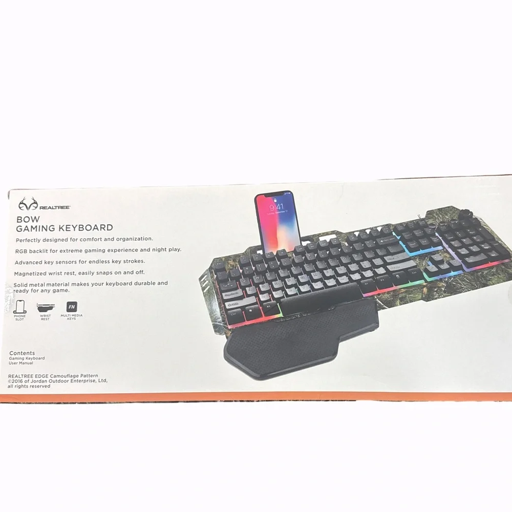 RealTree Bow Gaming Keyboard Wrist Rest, Phone Slot, RGB Backlight NEW IN BOX